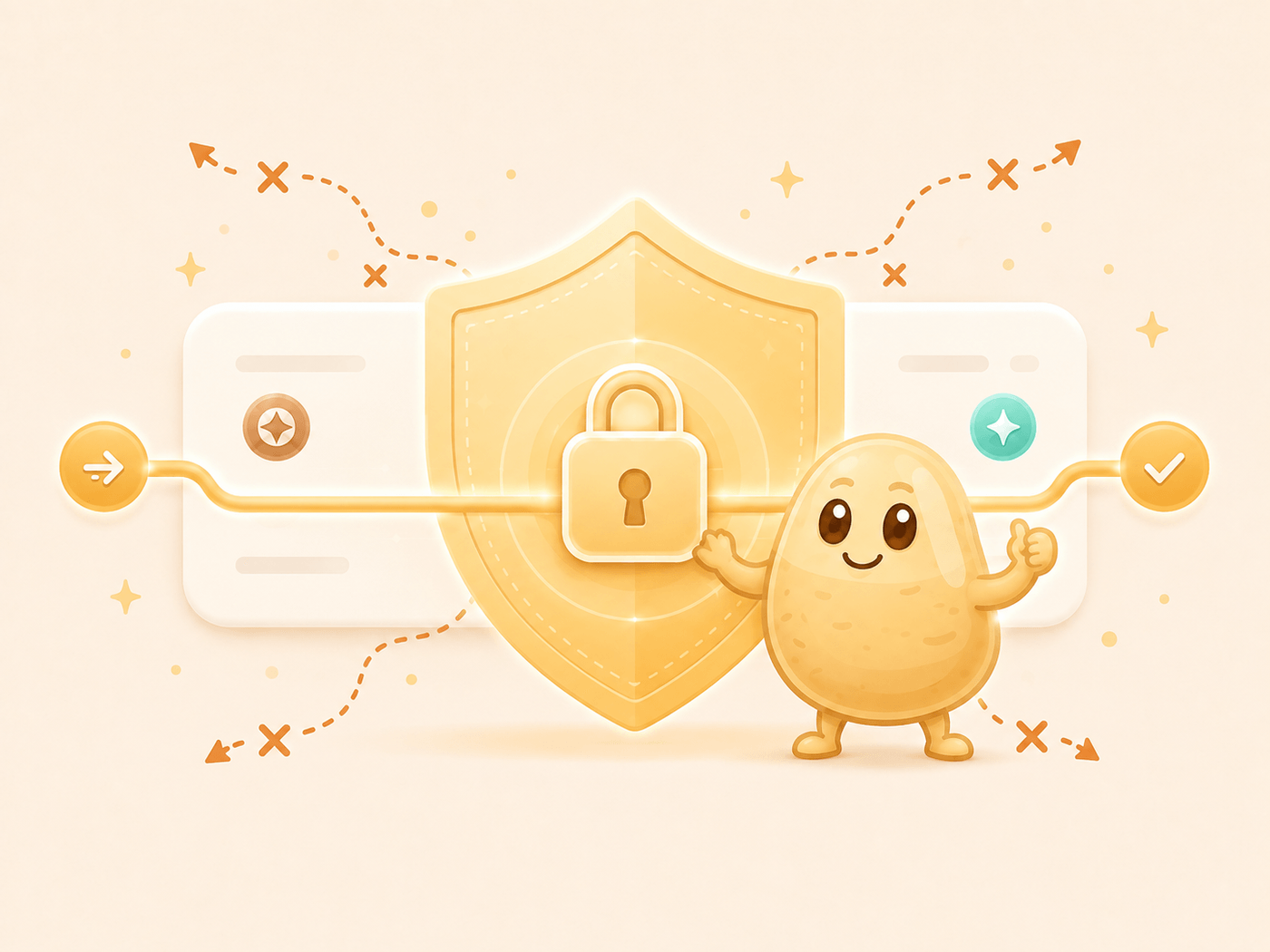 PotaTao mascot beside a shield protecting a swap route from blocked attacks